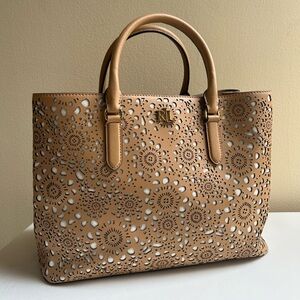 Lauren Ralph Lauren Marcy leather handbag satchel crossbody purse perforated